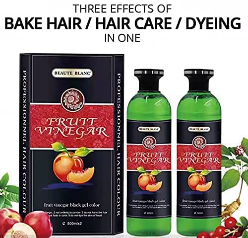 Beaute Blanc Fruit Vinegar Gel Hair Color, Natural Black Color Dye For Hair Care, Natural Ammonia Free Color Dye (500Ml X 2)