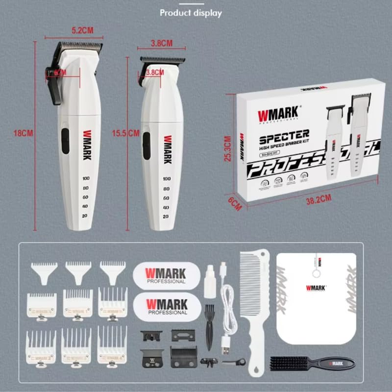 Wmark Specter 8632 Clipper + Trimmer Combo Kit – With 1 Extra Blade Each, White Wmark Cutting Sheet & Heavy-Duty Motor