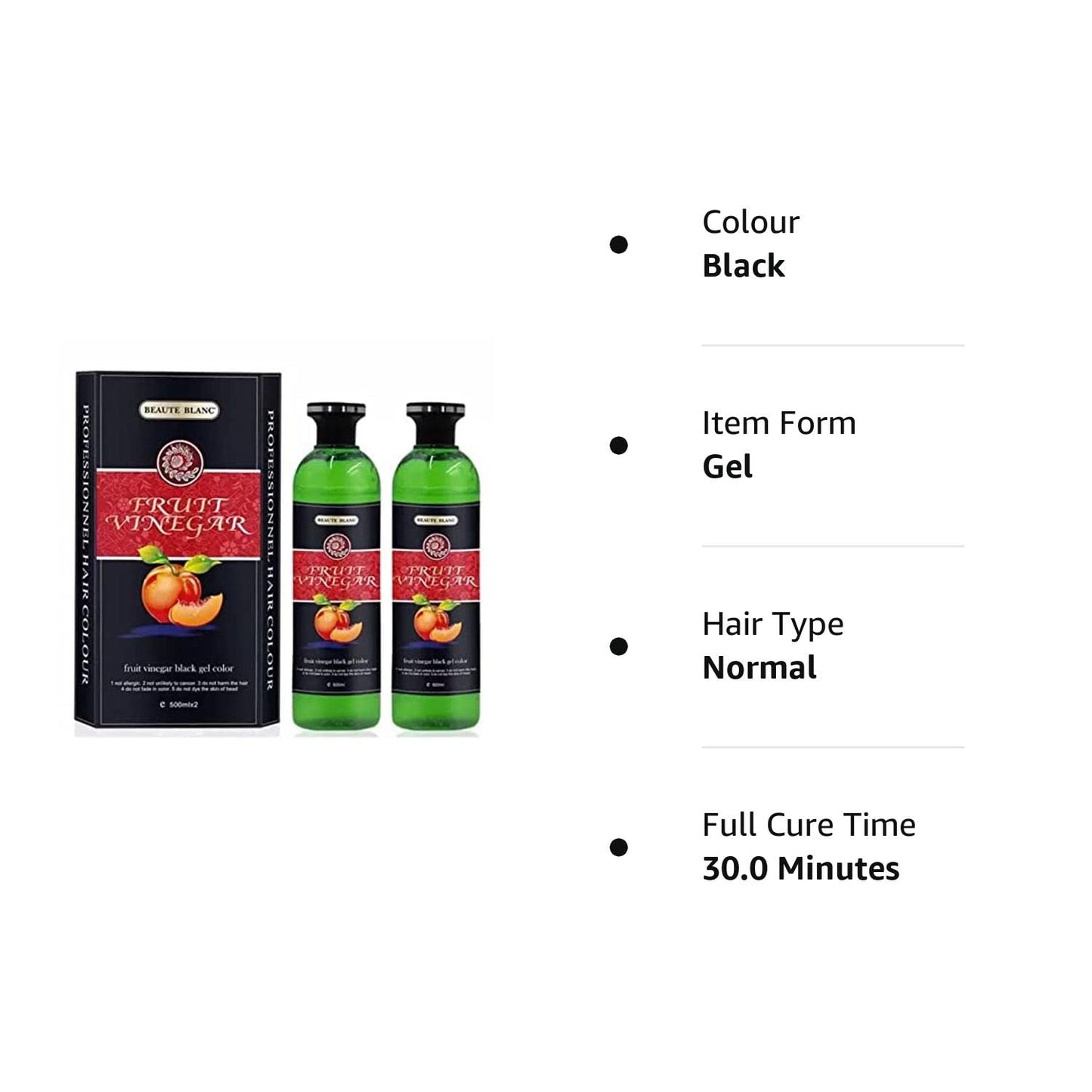 Beaute Blanc Fruit Vinegar Gel Hair Color, Natural Black Color Dye For Hair Care, Natural Ammonia Free Color Dye (500Ml X 2)