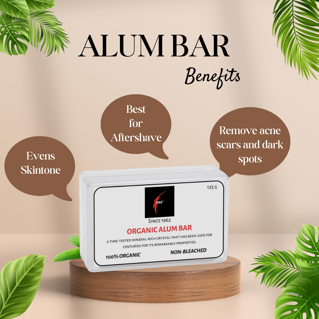 GNS Himalayan Organic Phitkari Alum Bar With Travel Case-100% Natural Mineral Crystal Aftershave Relief Aluminum-Free Properties Alum Stone, 125 g