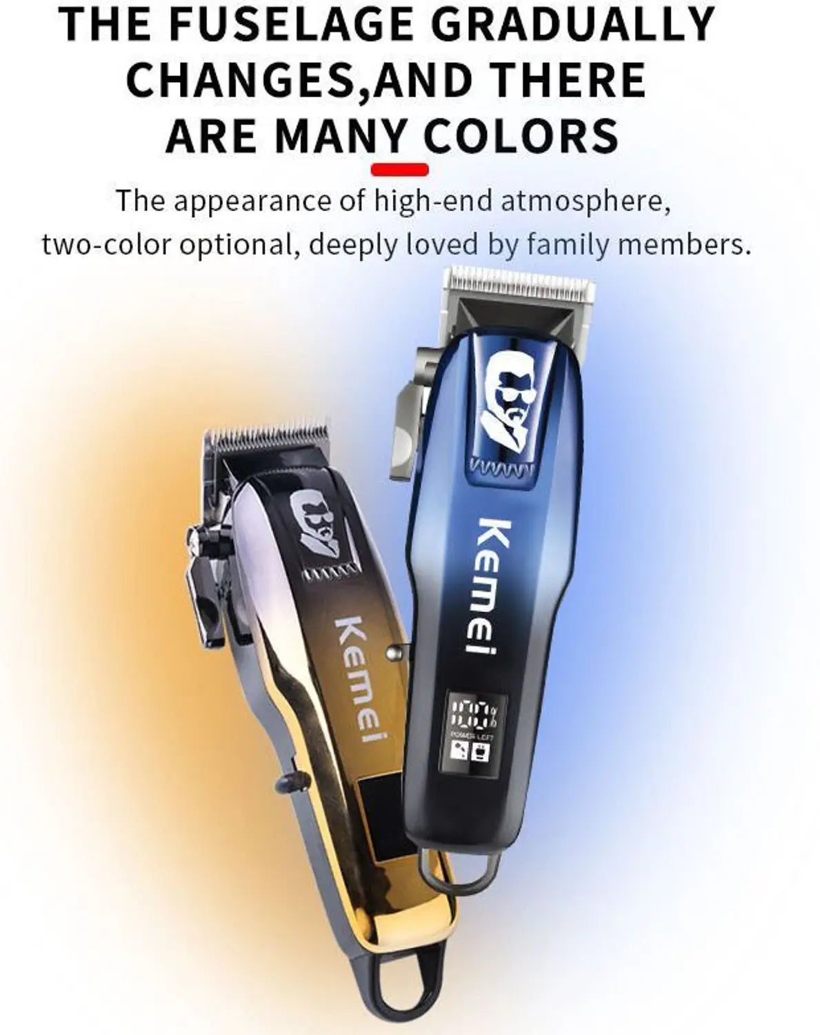 Kemei KM-709A Professional Hair Clipper – Cordless Barber Trimmer with LED Display