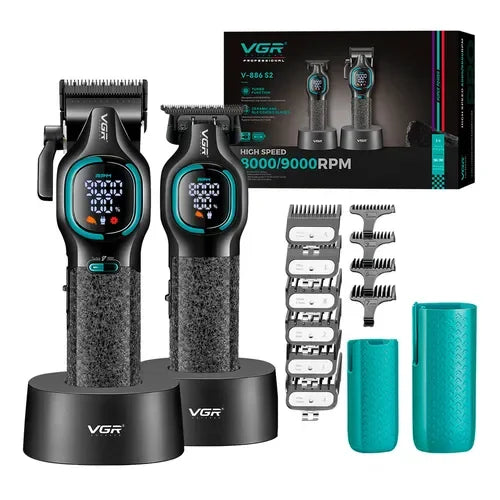VGR V-886 S2 Professional Clipper & Trimmer Combo | 9000 RPM Cordless Barber Kit