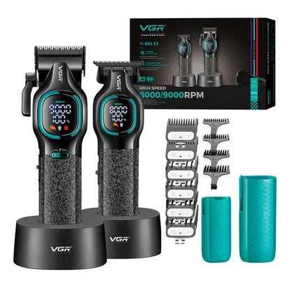VGR V-886 S2 Professional Clipper & Trimmer Combo | 9000 RPM Cordless Barber Kit