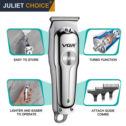 VGR V-071 Cordless Professional Hair Clipper Runtime: 120 Min Trimmer For Men With 3 Guide Combs (Silver) Standard,Battery Powered