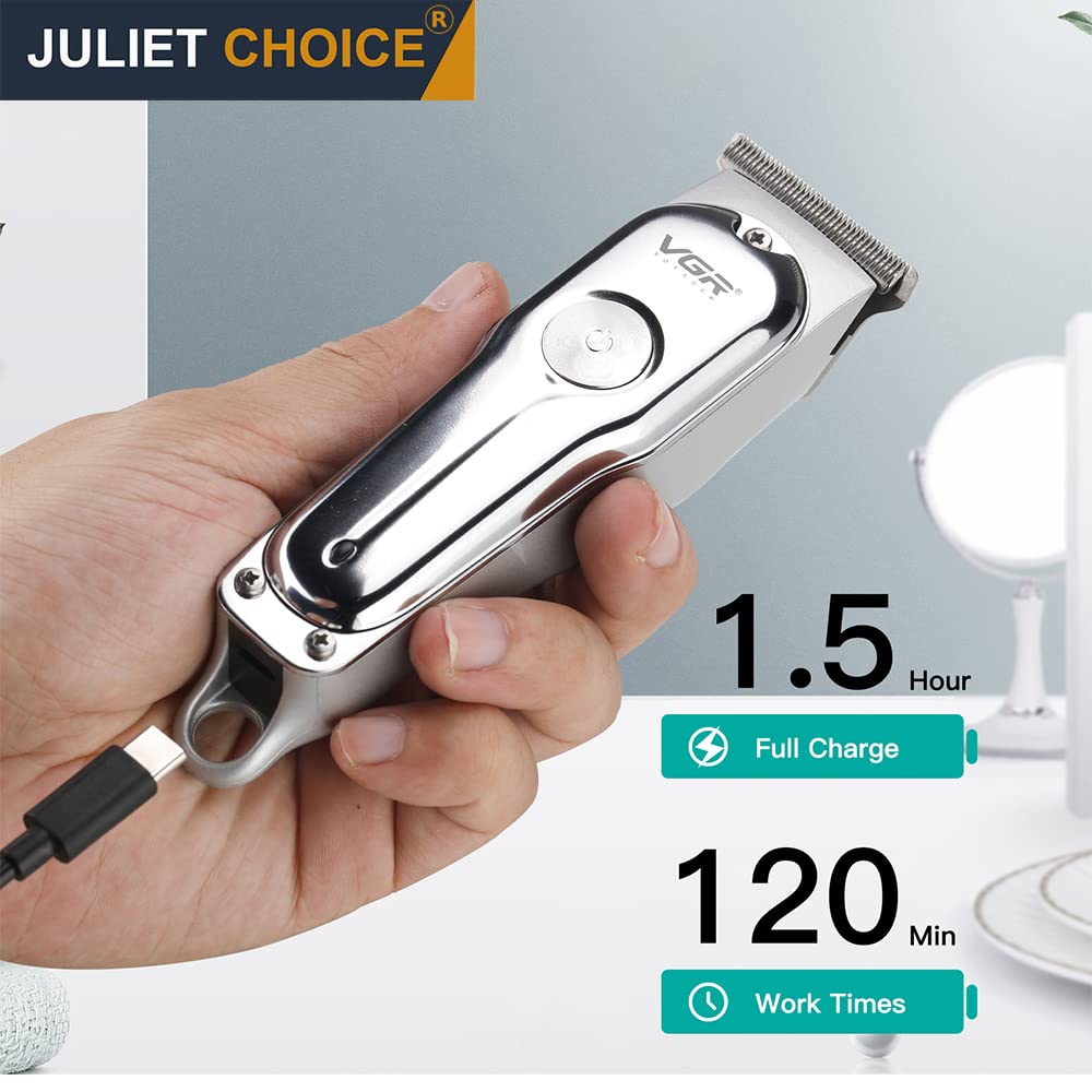 VGR V-071 Cordless Professional Hair Clipper Runtime: 120 Min Trimmer For Men With 3 Guide Combs (Silver) Standard,Battery Powered