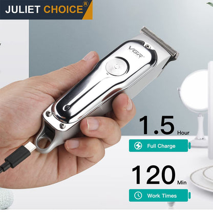 VGR V-071 Cordless Professional Hair Clipper Runtime: 120 Min Trimmer For Men With 3 Guide Combs (Silver) Standard,Battery Powered