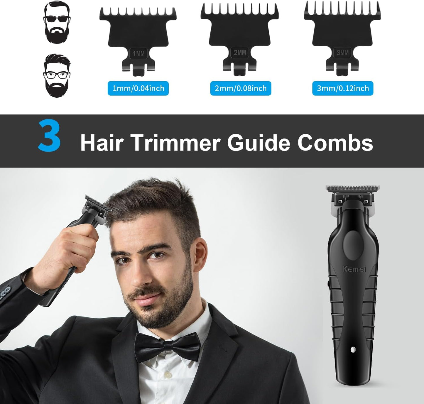 Kemei KM-2299 Professional Hair & Beard Trimmer for Men | Cordless | USB Rechargeable
